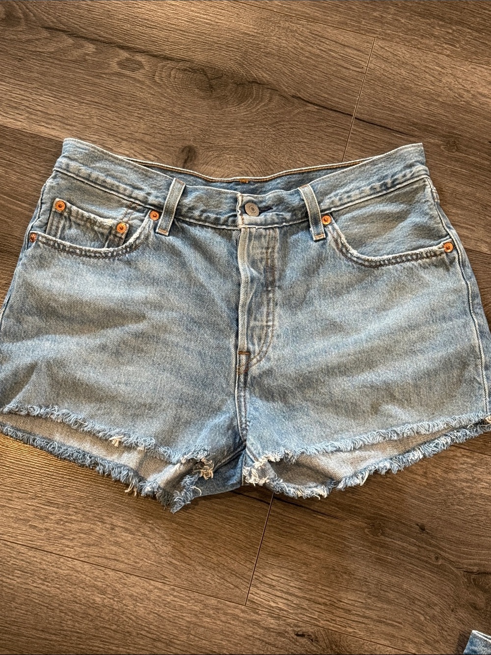Levi's Light Blue Frayed Hem Denim Shorts